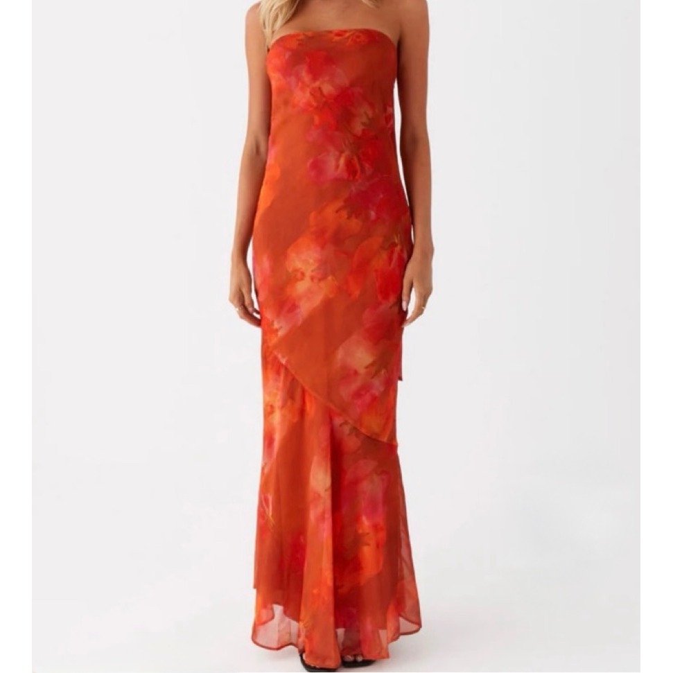 Peppermayo Maxi Dress Under The Pagoda Strapless Floral Amber Orange 14 3xl